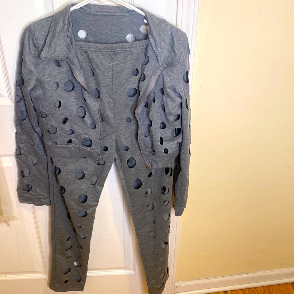 Grey crop 2 piece jogger set